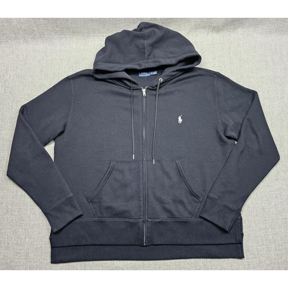 Polo Ralph Lauren Jacket Womens XL Black Fleece Full Zip Hooded Logo Casual